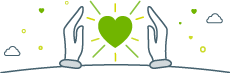 green heart in hands illustration